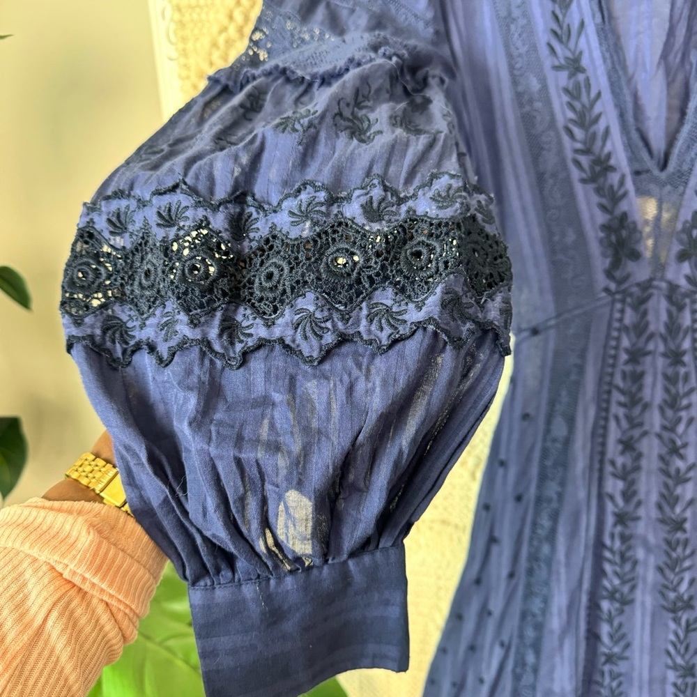 LoveShackFancy Aneesha Cutout Embroidered Cotton-voile Maxi Dress Blue XS - Picture 9 of 10
